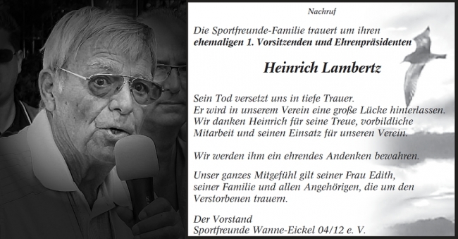 Sportfreunde trauert um Heinrich Lambertz